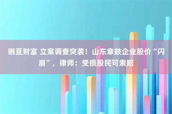 豌豆财富 立案调查突袭！山东章鼓企业股价“闪崩”，律师：受损股民可索赔
